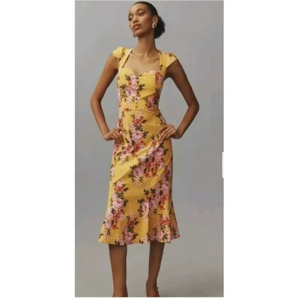 NWT Anthropologie The Cecily Fit & Flare Sweetheart Dress Size L Yellow #8F466